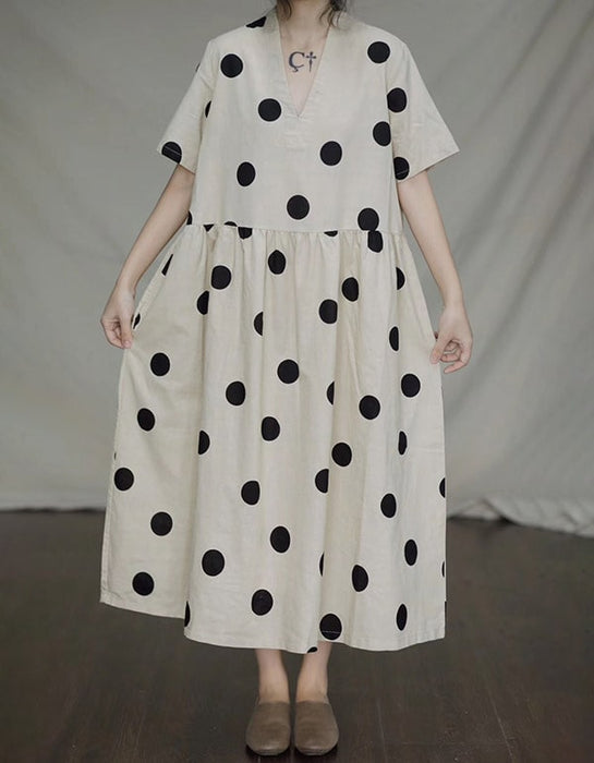 loose linen dress pattern Short-sleeved Polka Dot Loose Linen Dress Obiono loose linen dress pattern Short-sleeved Polka Dot Loose Linen Dress Obiono