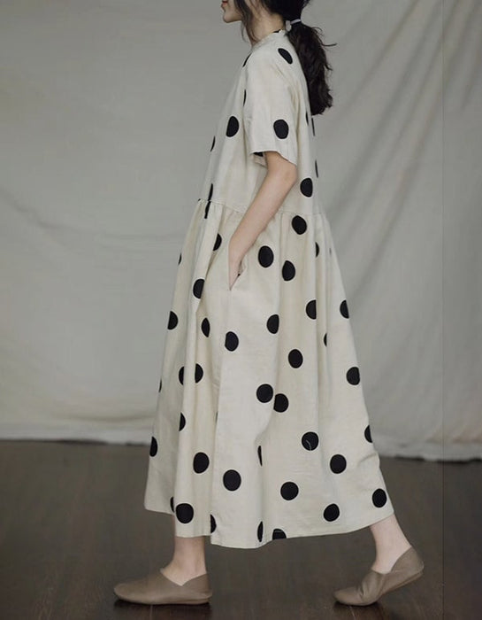 Short-sleeved Polka Dot Loose Linen Dress New arrivals Women's Clothing 47.70
