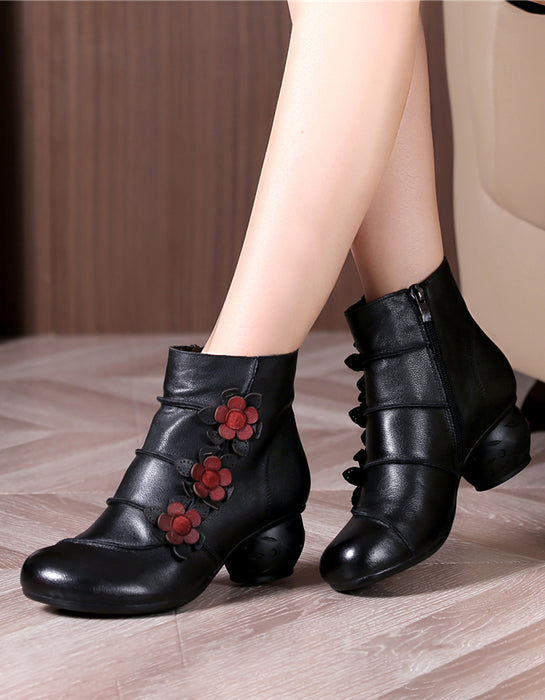 Side Flower Retro Leather Chunky Boots Sep Shoes Collection 2022 79.30