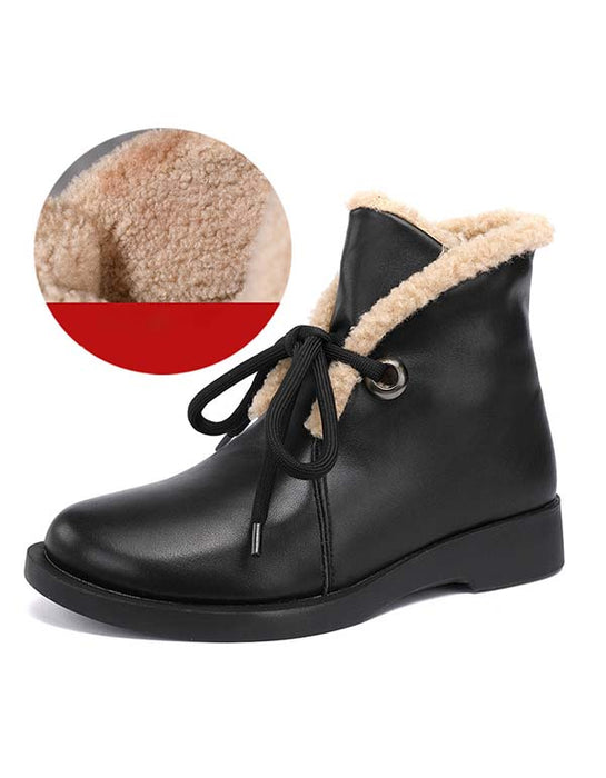 Smooth Leather Velvet Warm Comfortable Winter Boots