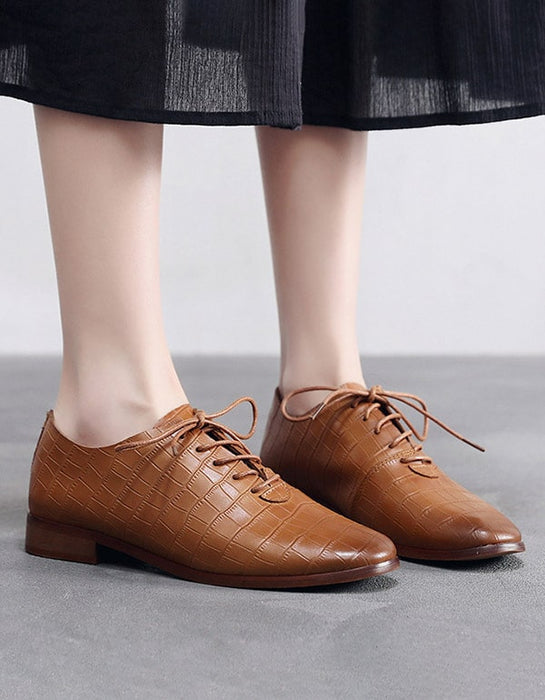 Smooth Leather lace-up British Style Women's Shoes