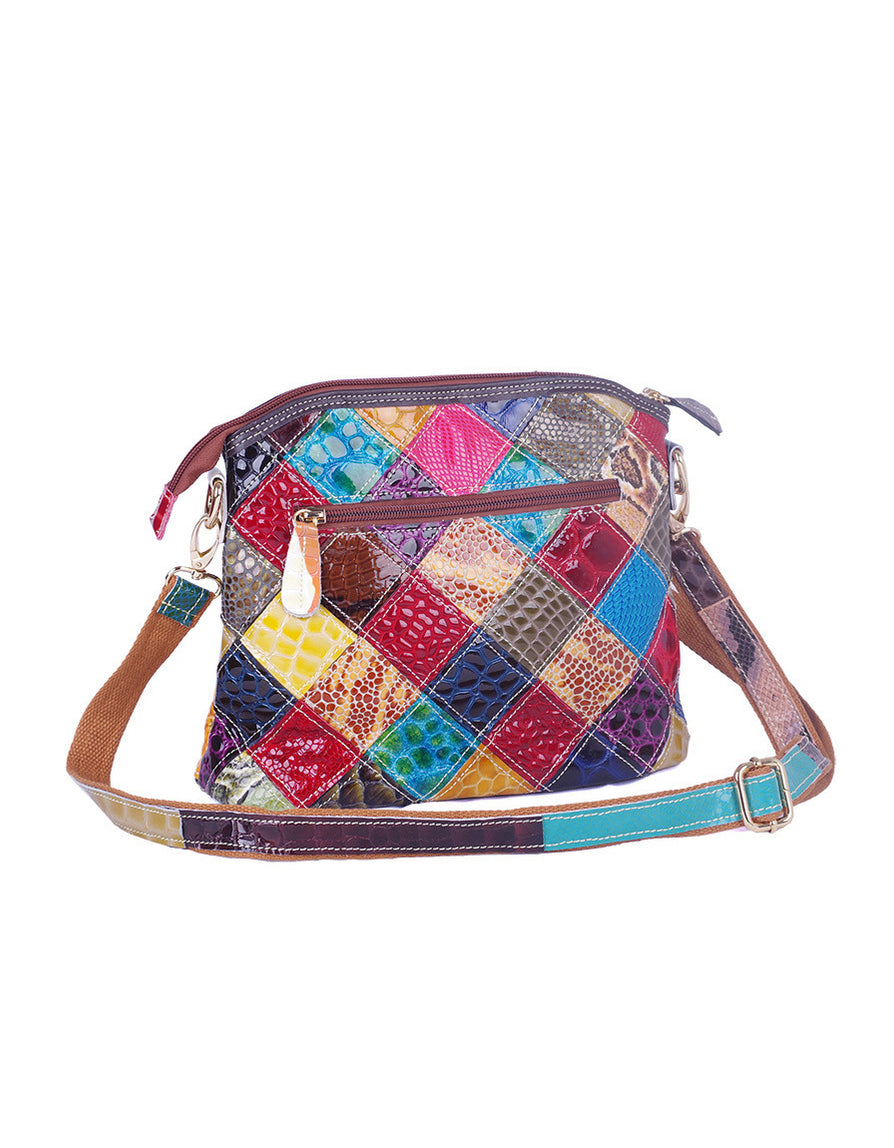 Snake Pattern Leather Splicing Cross-body Shoulder Bag — Obiono