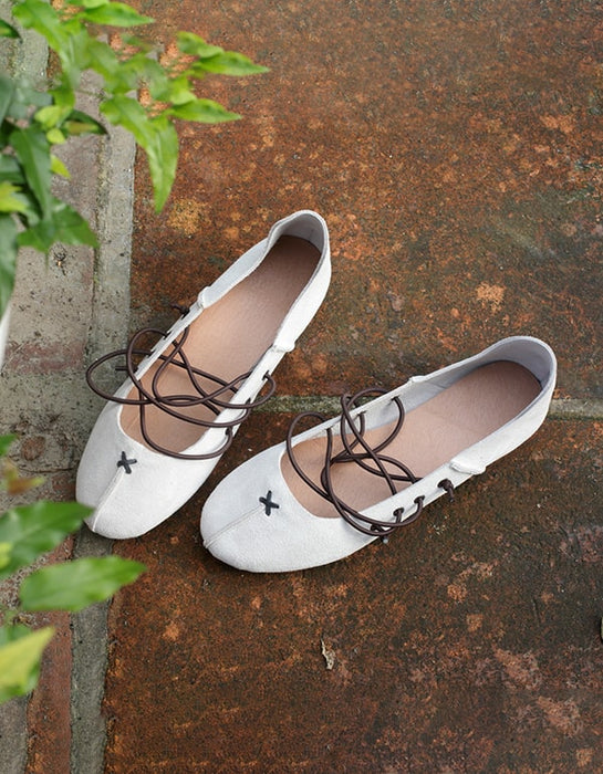 Soft-soled Handmade Suede Leather Lace-up Flats