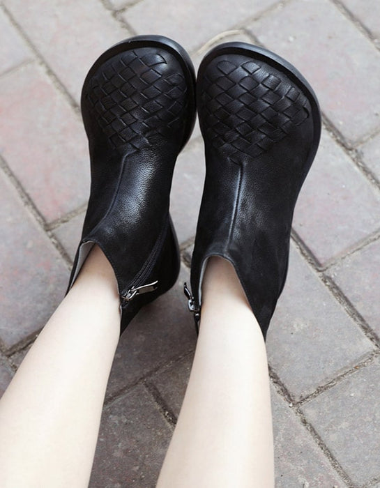 Soft-soled Retro Leather Round Head Ankle Boots
