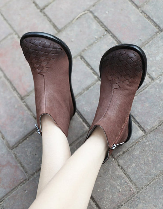 Soft-soled Retro Leather Round Head Ankle Boots