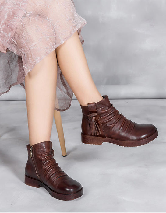 Soft Bottom Women Retro Handmade Leather Boots