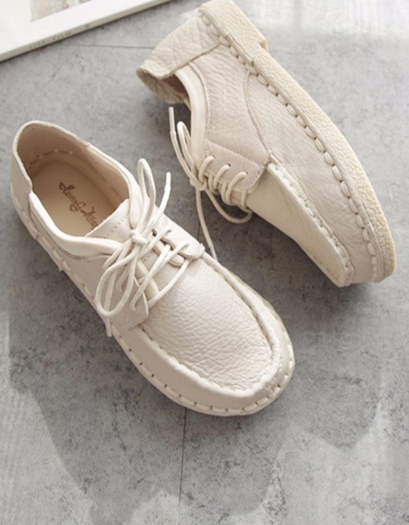 Soft Leather Lace up Retro Flat Shoes — Obiono