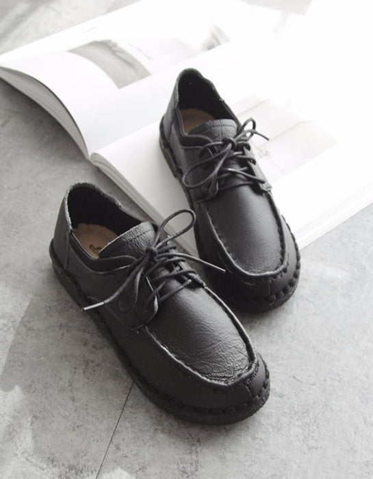 Soft Leather Lace up Retro Flat Shoes