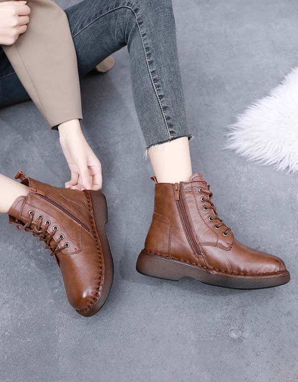 Handmade Retro Soft Leather Plush Winter Boots — Obiono