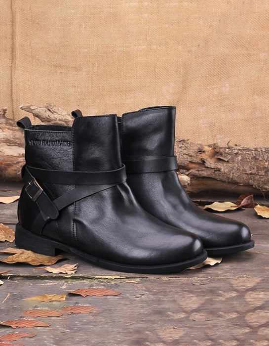 Spring Autumn Handmade Ankle Boots Black