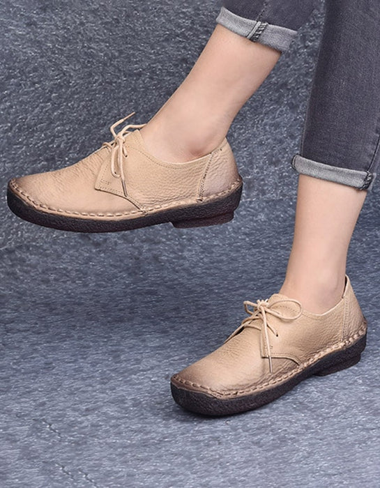 Spring Autumn Laced Cow Tendon Comfort Retro Flat Shoes