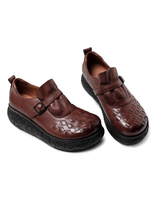 Chaussures compensées faites main en cuir rétro printemps-automne