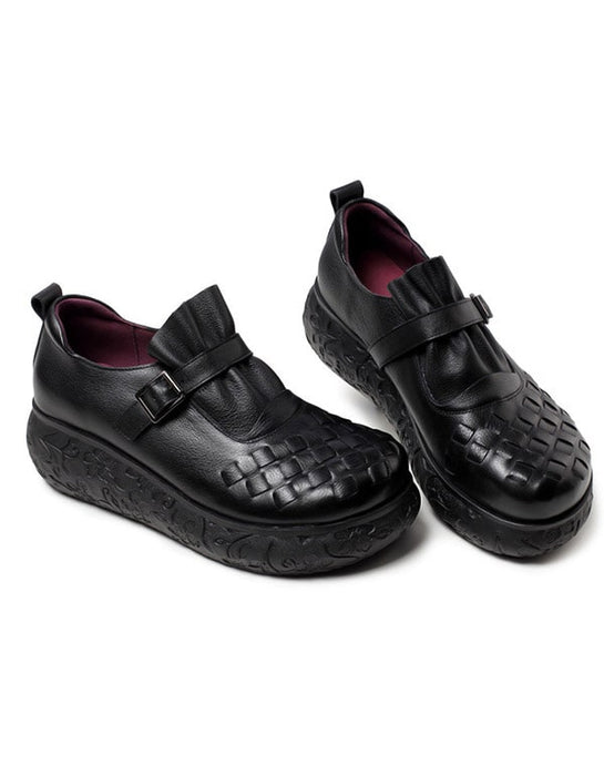 Chaussures compensées faites main en cuir rétro printemps-automne