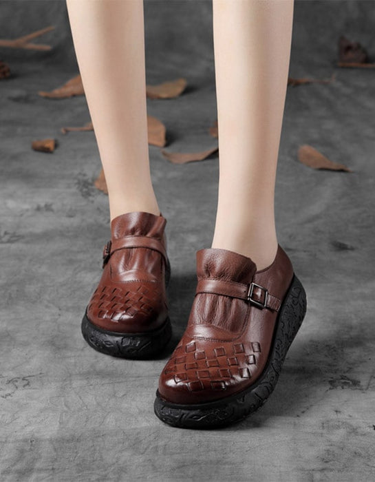 Spring Autumn Retro Leather Handmade Wedge Shoes