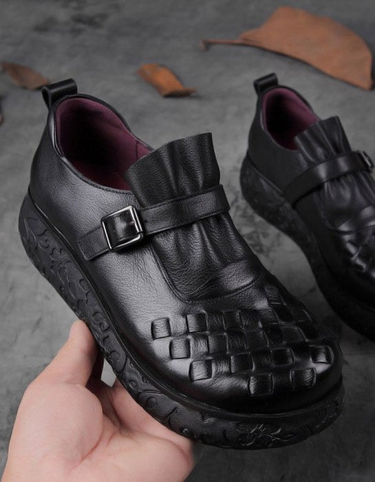 Chaussures compensées faites main en cuir rétro printemps-automne