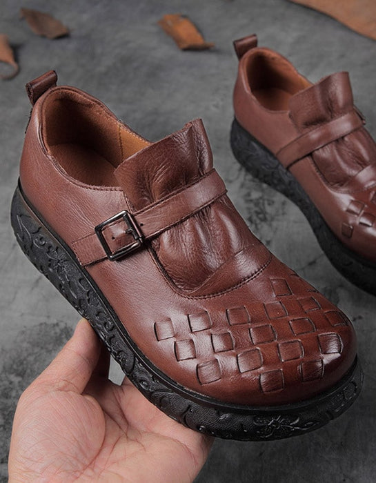 Chaussures compensées faites main en cuir rétro printemps-automne