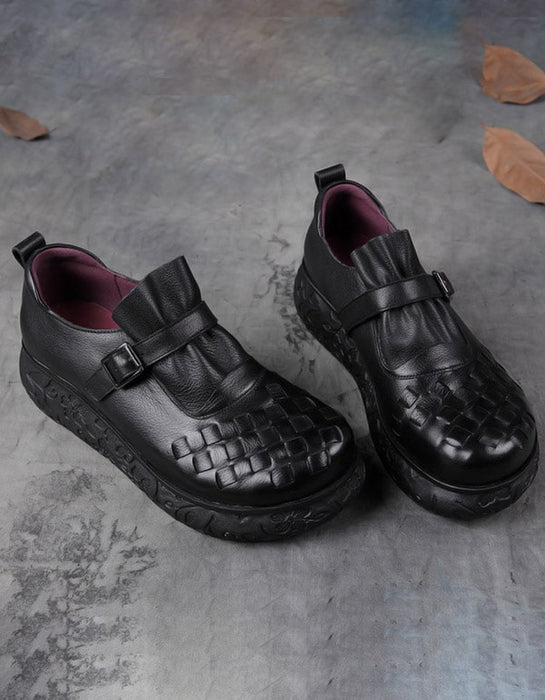 Chaussures compensées faites main en cuir rétro printemps-automne