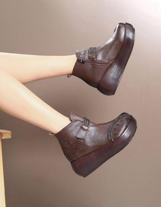 Spring Autumn Retro Leather Wedges Ankle Boots