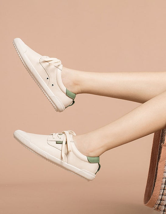 Spring Beige Leather Sneakers For Women