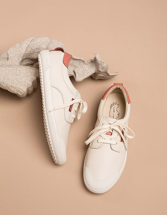Spring Beige Leather Sneakers For Women