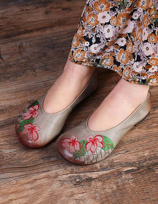 Spring Embroidered Retro Leather Flats