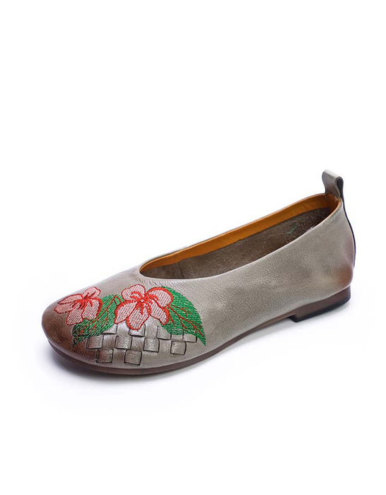 Spring Embroidered Retro Leather Flats