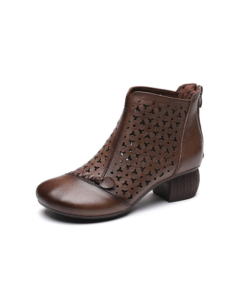 Spring Handmade Flower Hollow Chunky Boots — Obiono