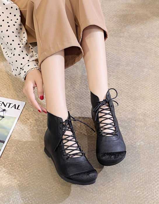 Spring Handmade Lace Up Retro Leather Boots