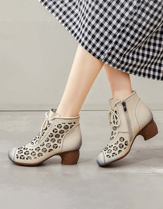 Spring Handmade Retro Hollow Ankle Chunky Boots March Shoes Collection 2022 78.60