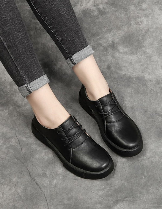 Spring Lace-up Retro Leather Flat Shoes