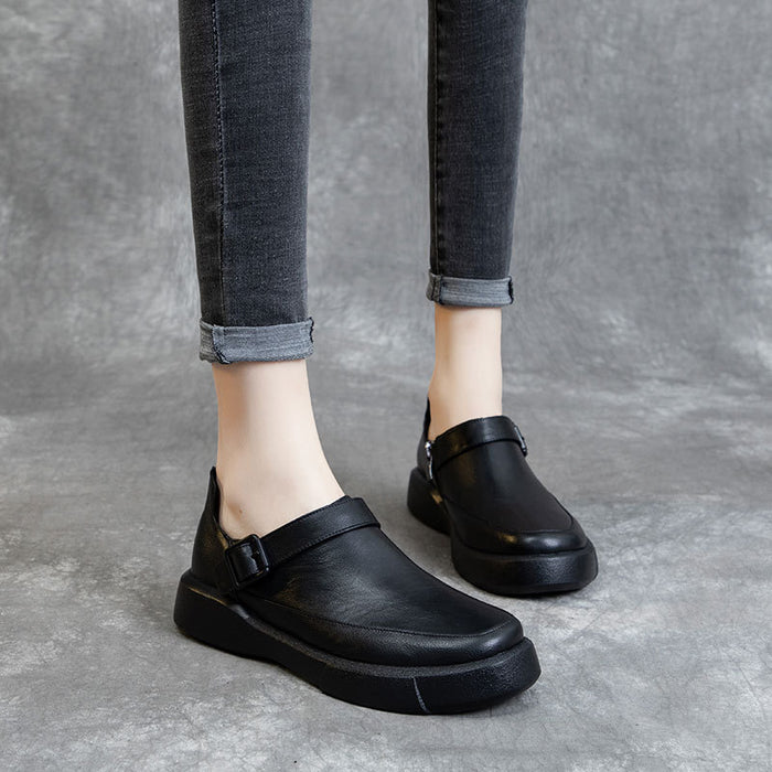 Spring Leather Casual Women Black Shoes