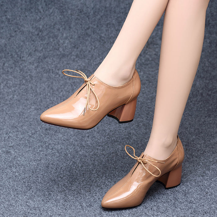 Spring Leather Mid-heel Pointed Fashion Women's Boots