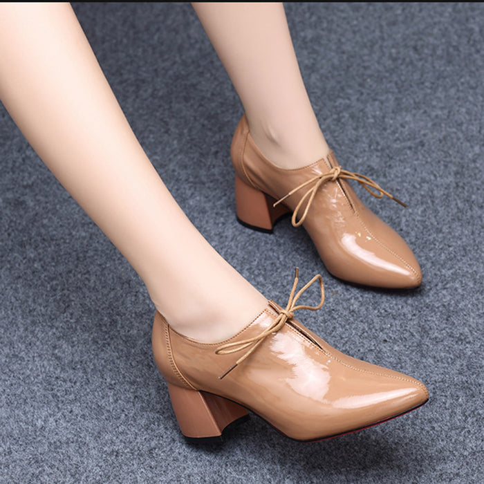 Spring Leather Mid-heel Pointed Fashion Women's Boots