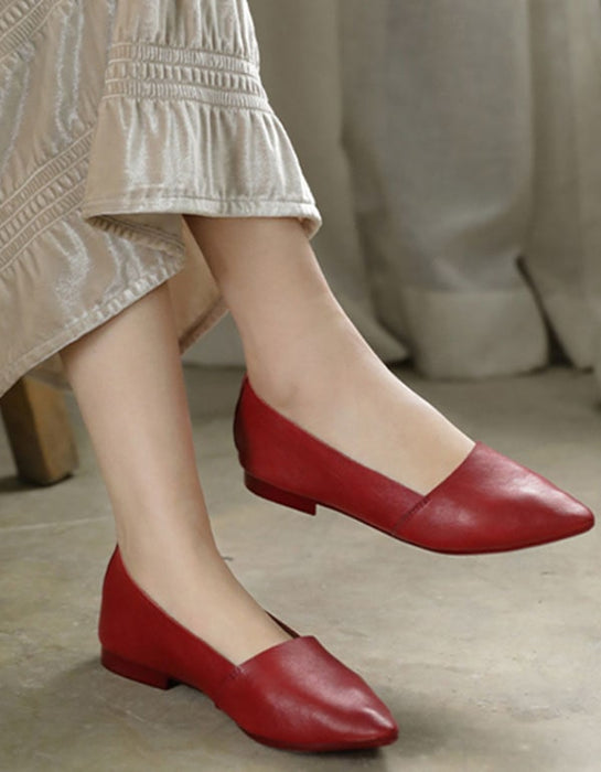 Spring Pointed Low-Heeled Flat Work Shoes Red May Shoes Collection 66.00