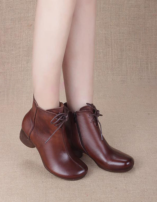 Spring Retro Leather Boots Chunky Heel May Shoes Collection 80.50