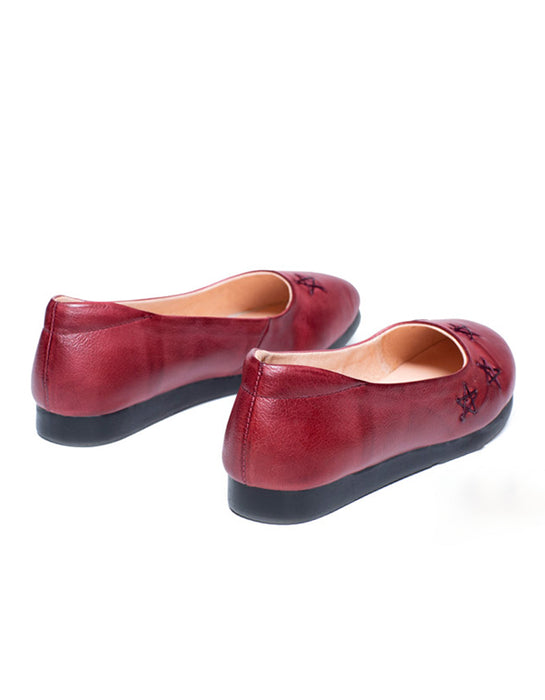 Spring Retro Leather Flats Handmade Pointed Pumps