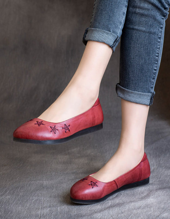 Spring Retro Leather Flats Handmade Pointed Pumps