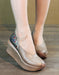 Peacock Print Leather Elegant Wedge Sandals May Shoes Collection 125.50