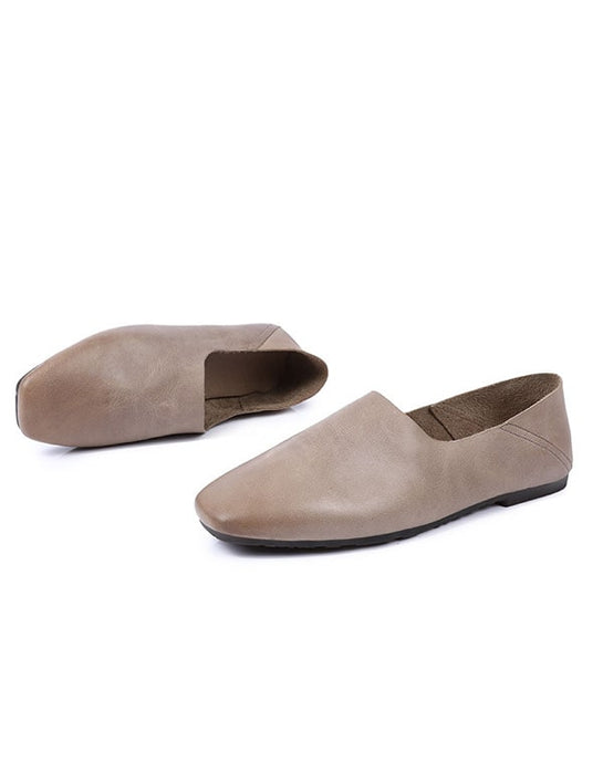 Spring Square Head  Women Leather Flats