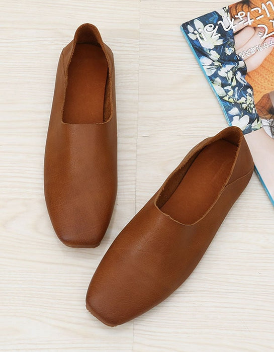 Spring Square Head  Women Leather Flats