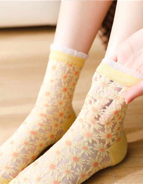 2 Pairs Spring Transparent Floral Socks Accessories 24.50