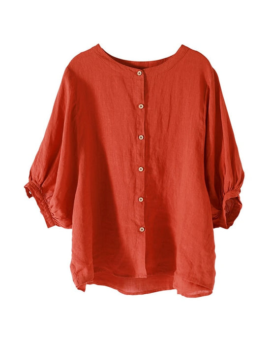 Spring Women's Lantern-sleeve Linen Shirt Accessories 40.60