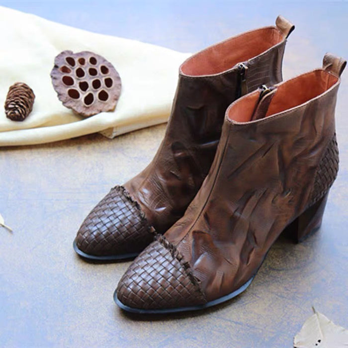 Spring Autumn Retro Real Leather High-Heeled Women's Boots