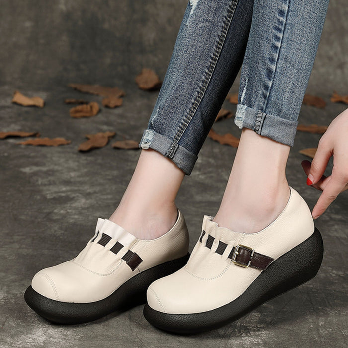 Spring Buckle Wedge Retro Shoes