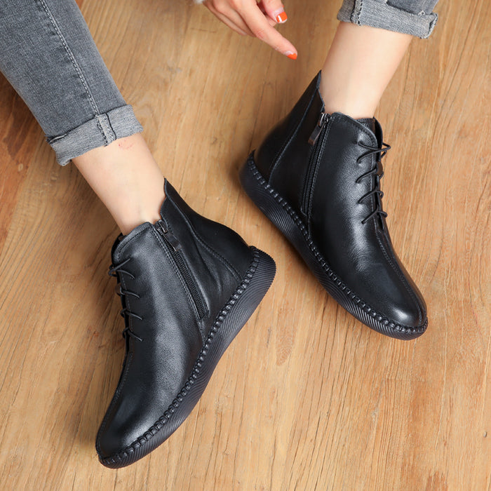 Spring Retro Leather Lace Up Boots