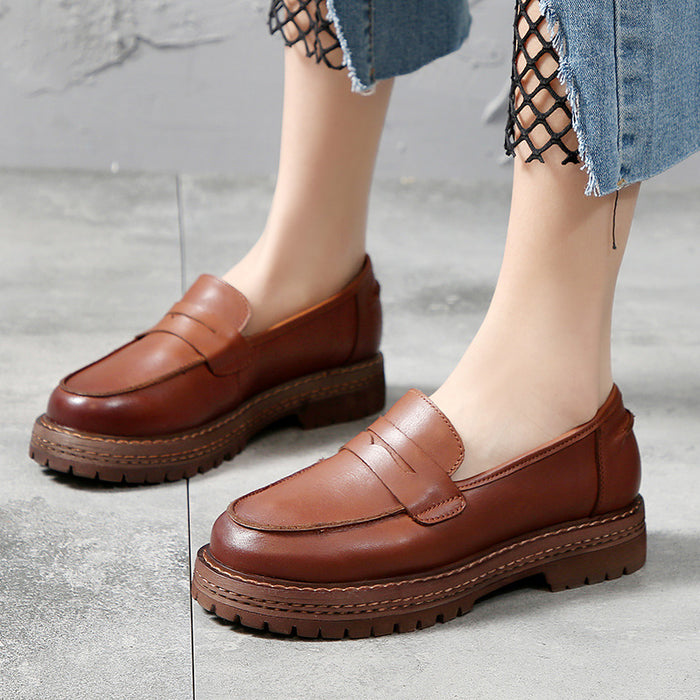 Spring Leather British Style Women's Shoes