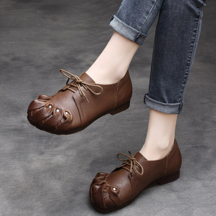 Spring Retro Leather Handmade Soft Sole Flat Shoes