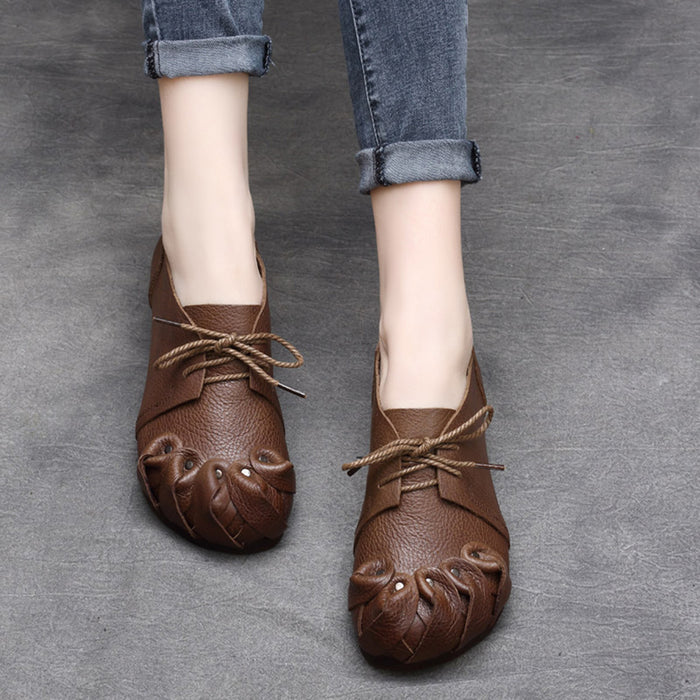 Spring Retro Leather Handmade Soft Sole Flat Shoes