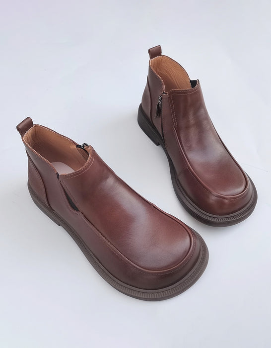 Wide Head Retro Leather Spring Boots for Men