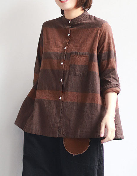 Striped Stand Collar Loose Long-sleeved Shirt New arrivals Women's Clothing 55.00